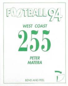 1994 Select AFL Stickers #255 Peter Matera Back